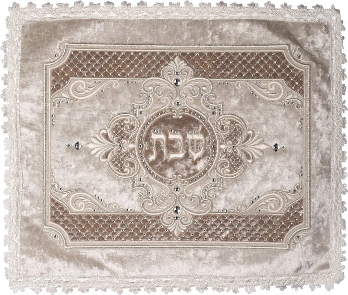 Medallion Crushed Velvet Challah Cover in Beige and Ivory #585