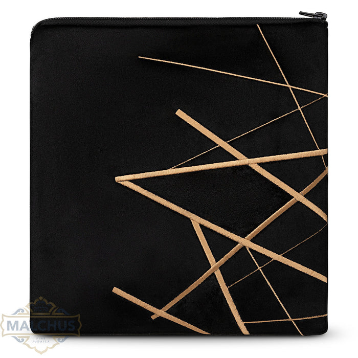 Black velvet tallis and tefillin bag with gold embroidery, design #970 | Judaica Square Lakewood