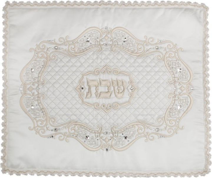 Swarovski Oval Satin Challah Cover with Pearls, Quilted Center #182