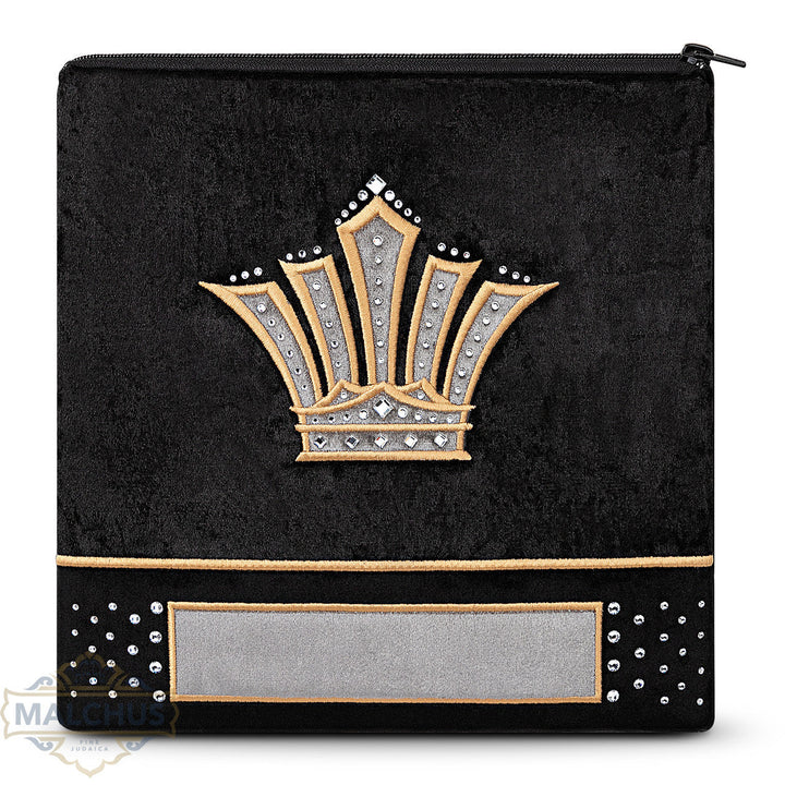 Black velvet tallis and tefillin bag, gold embroidery, design #905 | Judaica Square Lakewood