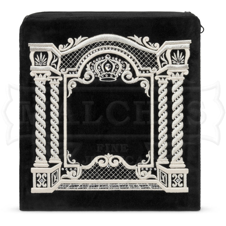 3D column canopy embroidery on velvet tallis and tefillin bag | Judaica Square Lakewood