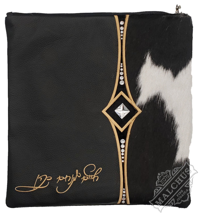 Leather tallis and tefillin bag with fur and velvet panels, design 1278 | Judaica Square Lakewood