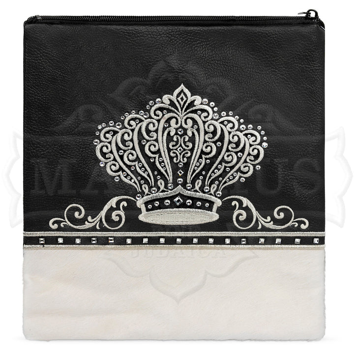 Black faux leather bag with white fur trim design 596 tallis and tefillin | Judaica Square Lakewood