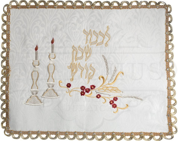 Floral Brocade Challah Cover with Candlesticks and Wheat #250