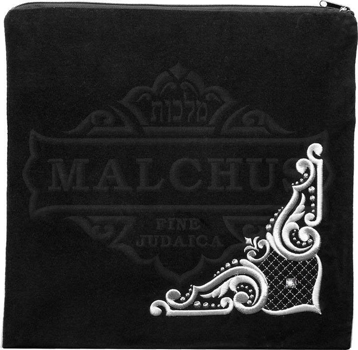 Velvet talis bag with corner embroidery and center stone accent | Judaica Square Lakewood