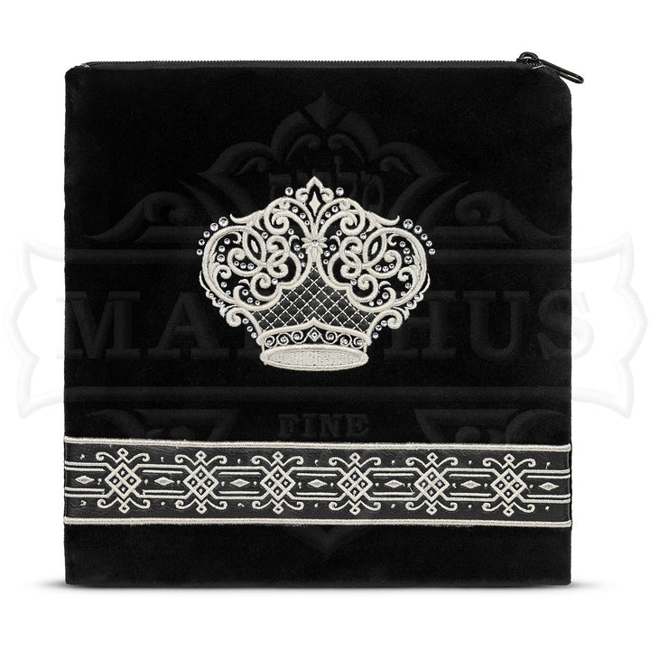 Black velvet centre framed in faux leather tallis bag design 585 | Judaica Square Lakewood