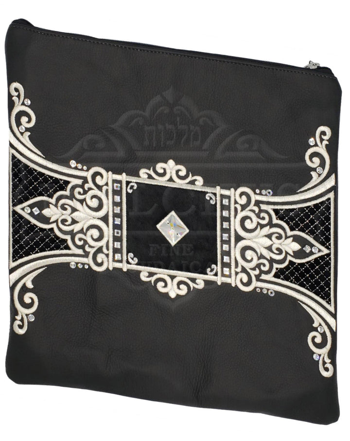 All black tallis and tefillin bag with fur center panel, design 2010 | Judaica Square Lakewood