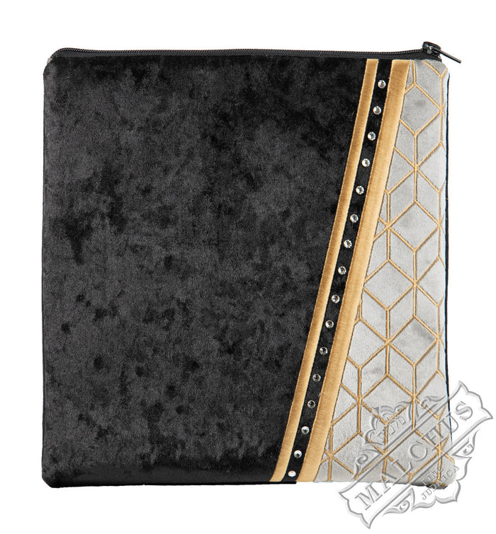 Black velvet tallis and tefillin bag with gold embroidery, design #875 | Judaica Square Lakewood