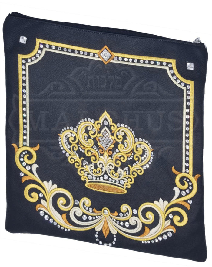Brown floral leather tallis and tefillin bag, design #3031 | Judaica Square Lakewood