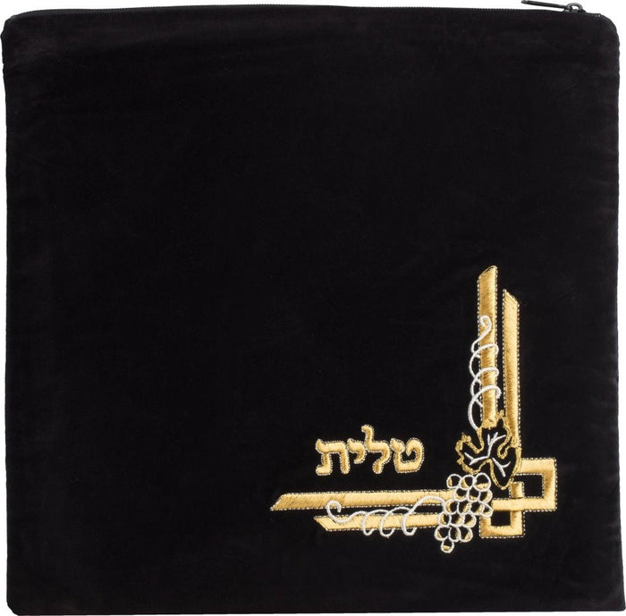 Velvet tefillin bag with grape cluster corner embroidery | Judaica Square Lakewood