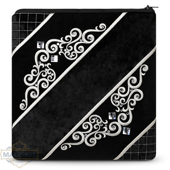 Black velvet tallis and tefillin bag, silver embroidery, design #918 | Judaica Square Lakewood