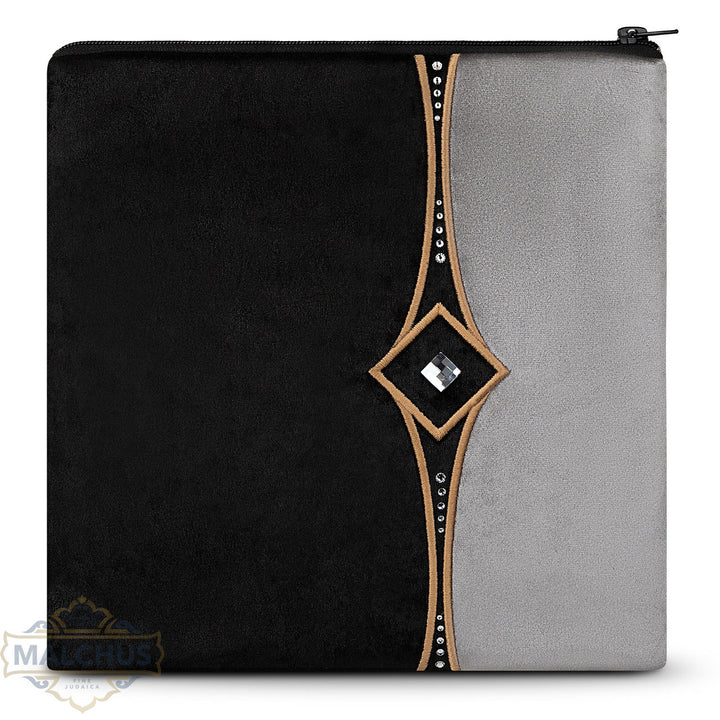 Black velvet tallis and tefillin bag with gold embroidery, design #830 | Judaica Square Lakewood