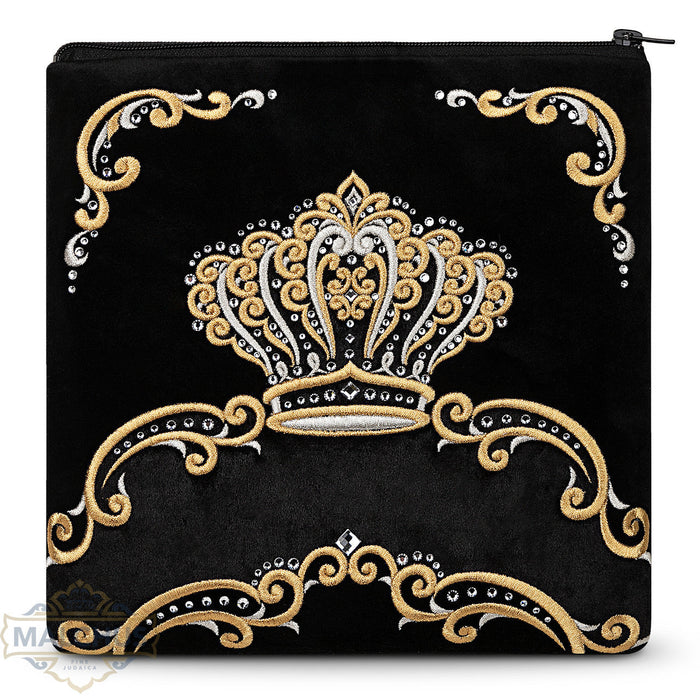 Black velvet tallis and tefillin bag with gold embroidery, design #865 | Judaica Square Lakewood