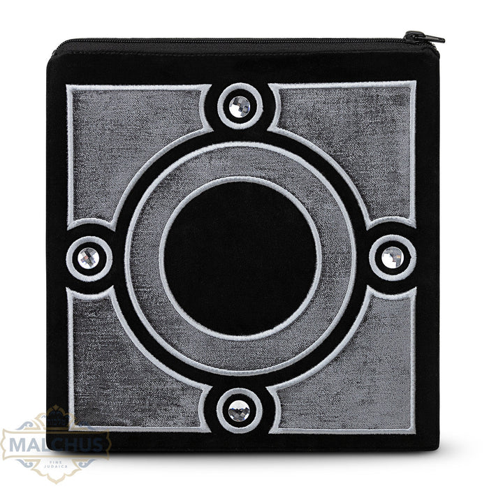 Black velvet tallis and tefillin bag, silver embroidery, design #860 | Judaica Square Lakewood