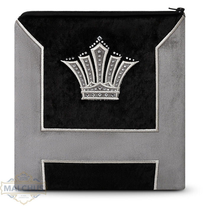 Black velvet tallis and tefillin bag with silver embroidery, design #920 | Judaica Square Lakewood