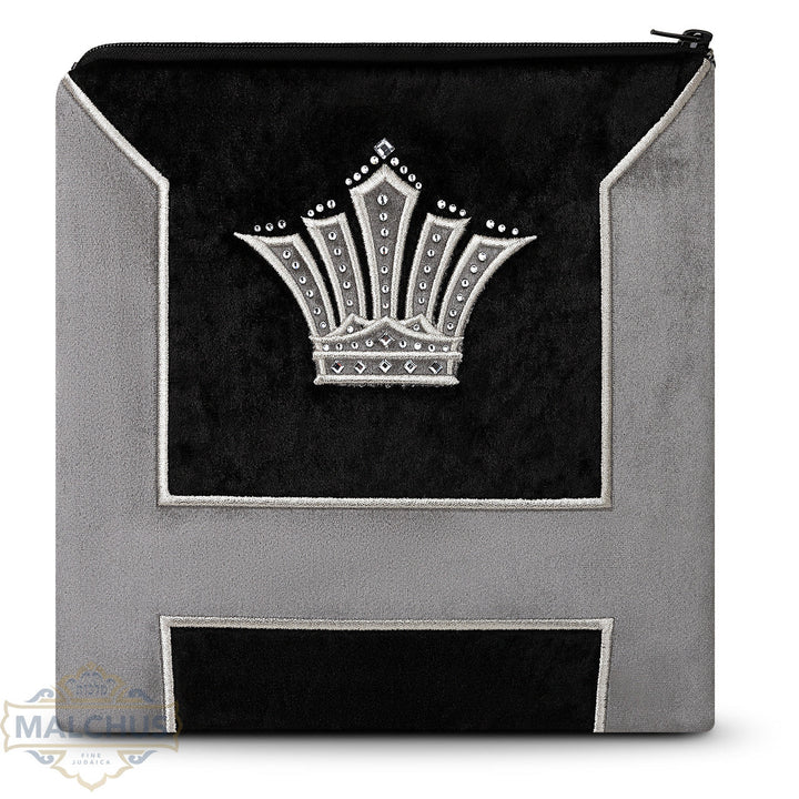 Black Velvet Tallis & Tefillin Bag, Silver Embroidery, Design #920
