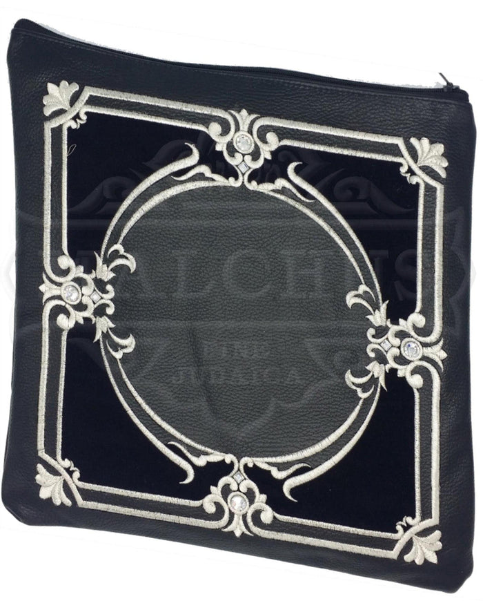 Navy leather tallis and tefillin bag with navy velvet, design 2030 | Judaica Square Lakewood