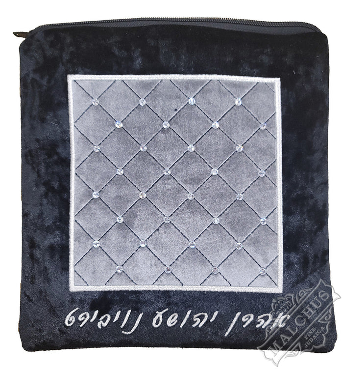 Velvet tallis and tefillin bag with column embroidery #V1280 | Judaica Square Lakewood
