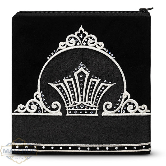 Black velvet tallis and tefillin bag, silver embroidery, design #850 | Judaica Square Lakewood