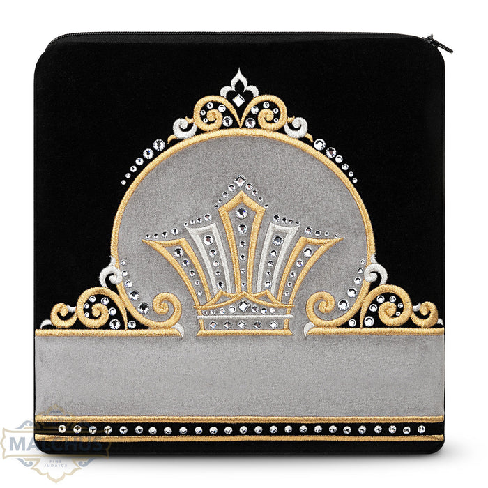 Black velvet tallis and tefillin bag, gold embroidery, design #855 | Judaica Square Lakewood
