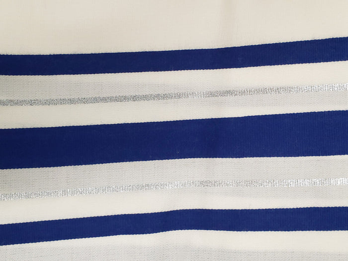 Traditional wool tallis with blue and silver stripes | Judaica Square Lakewood