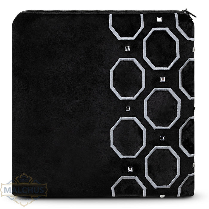 Black velvet tallis and tefillin bag, silver embroidery, design #816 | Judaica Square Lakewood