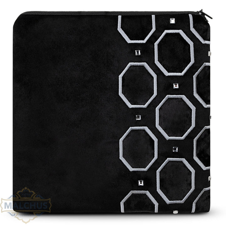 Black Velvet Tallis & Tefillin Bag, Silver Embroidery, Design #816