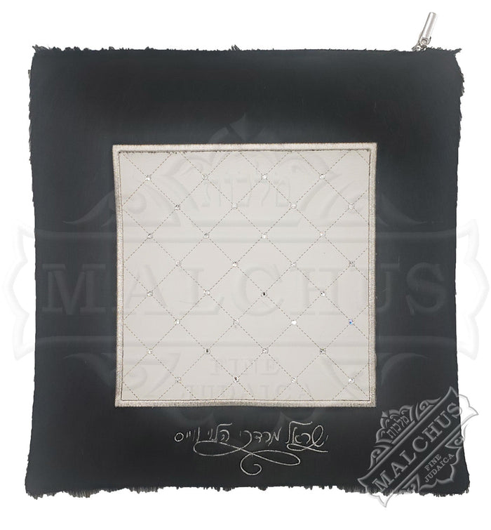White leather tallis and tefillin bag with fur trim, design #5028 | Judaica Square Lakewood