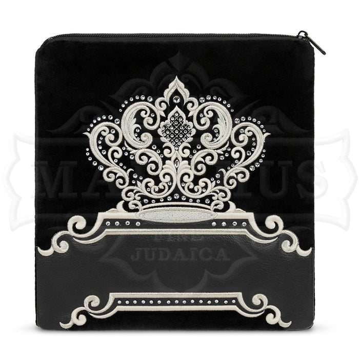 Black velvet and faux leather tallis and tefillin bag design 535 | Judaica Square Lakewood