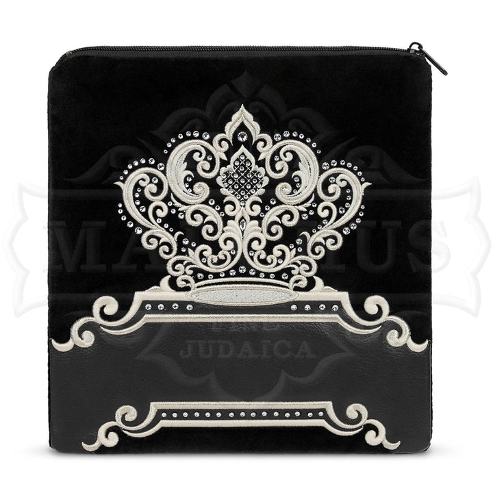 Black velvet and faux leather tallis and tefillin bag design 535 | Judaica Square Lakewood