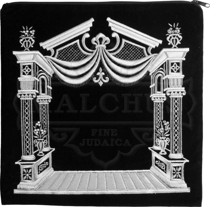 3D canopy curtain and floor embroidery on velvet tallis and tefillin bag | Judaica Square Lakewood