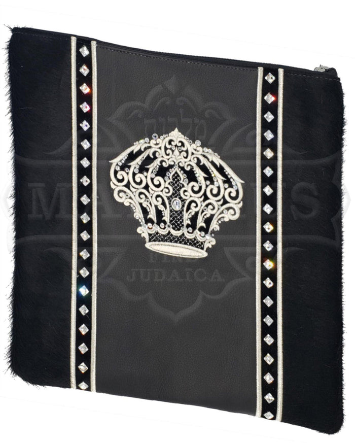 Black leather and velvet tallis and tefillin bag, design #4012 | Judaica Square Lakewood