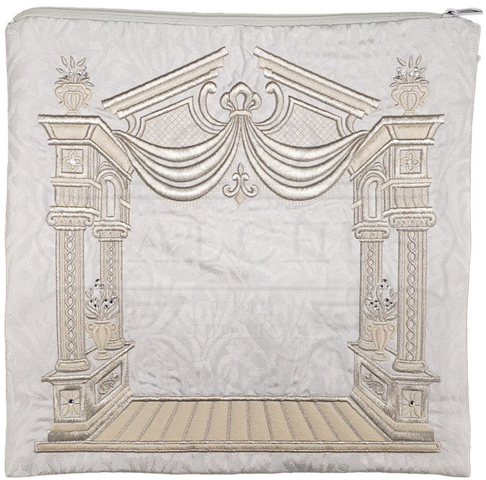 White velvet tallis bag with 3D canopy and poles #175 | Judaica Square Lakewood