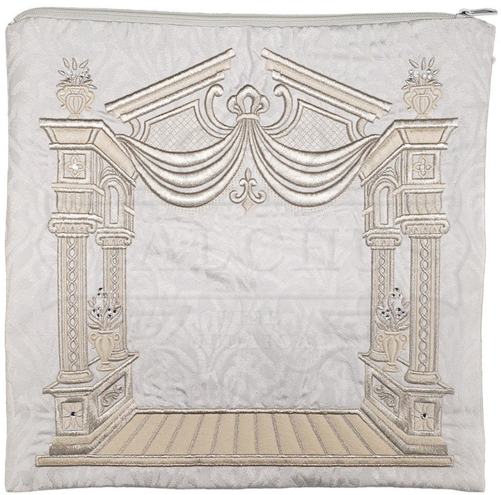 White velvet tallis bag with 3D canopy and poles #175 | Judaica Square Lakewood