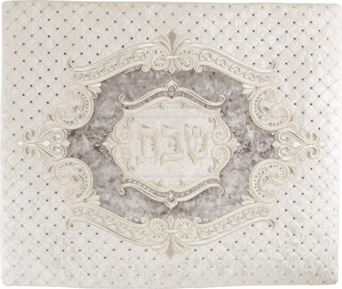 Grey quilted medallion inset velvet challah cover | Judaica Square Lakewood
