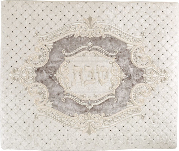 Medallion Inset Grey Crushed Velvet Challah Cover, Quilted #615VG