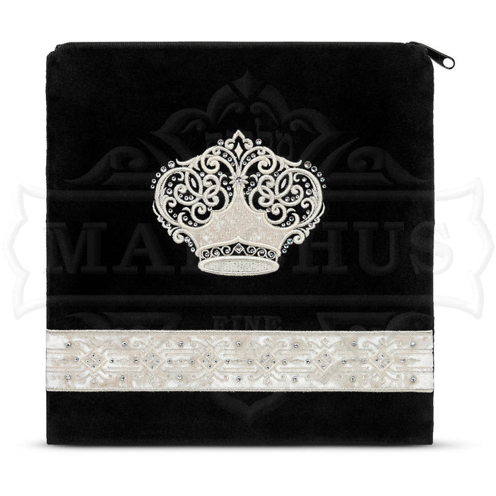 Two-tone black and white velvet tallis bag design 581 | Judaica Square Lakewood