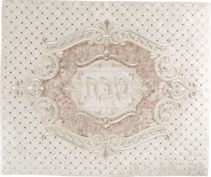 Medallion Inset Beige Crushed Velvet Challah Cover, Quilted #615VB