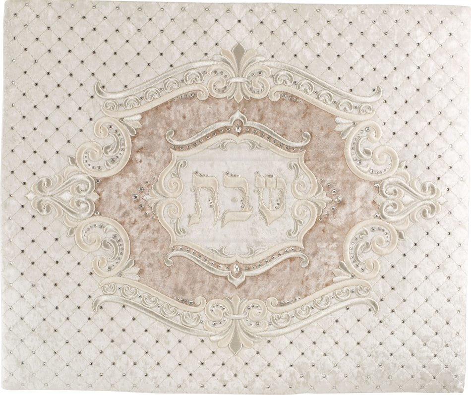 Medallion Inset Beige Velvet Challah Cover #615VB - Challah Covers