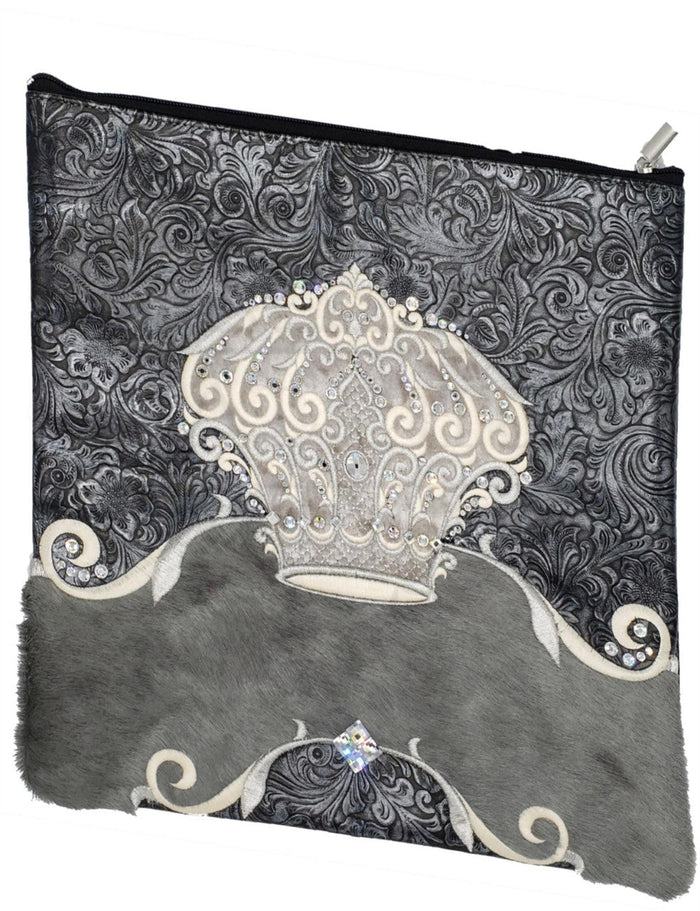 Floral leather tallis and tefillin bag with fur trim, design #4017 | Judaica Square Lakewood