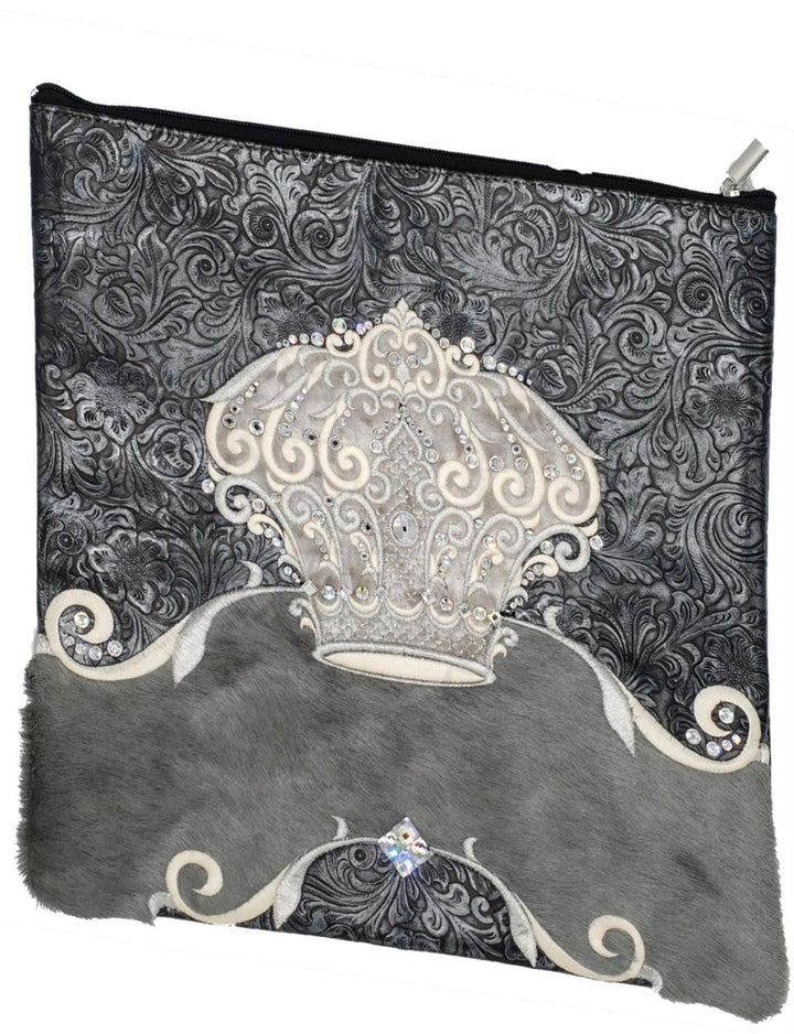 Floral leather tallis and tefillin bag with fur trim, design #4017 | Judaica Square Lakewood