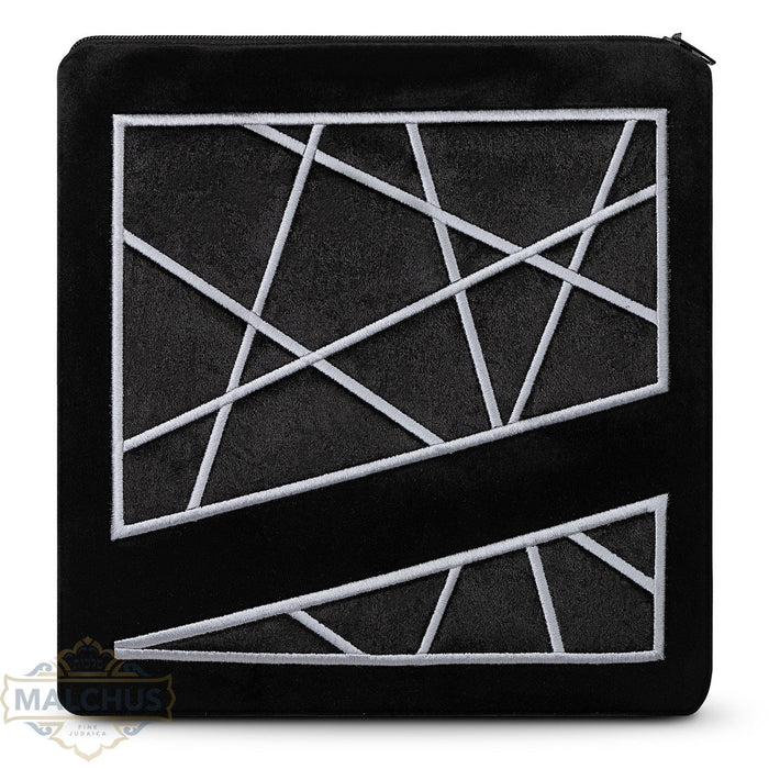 Black velvet tallis and tefillin bag with grey embroidery, design #974 | Judaica Square Lakewood
