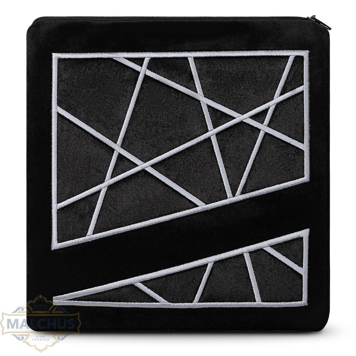 Black velvet tallis and tefillin bag with grey embroidery, design #974 | Judaica Square Lakewood