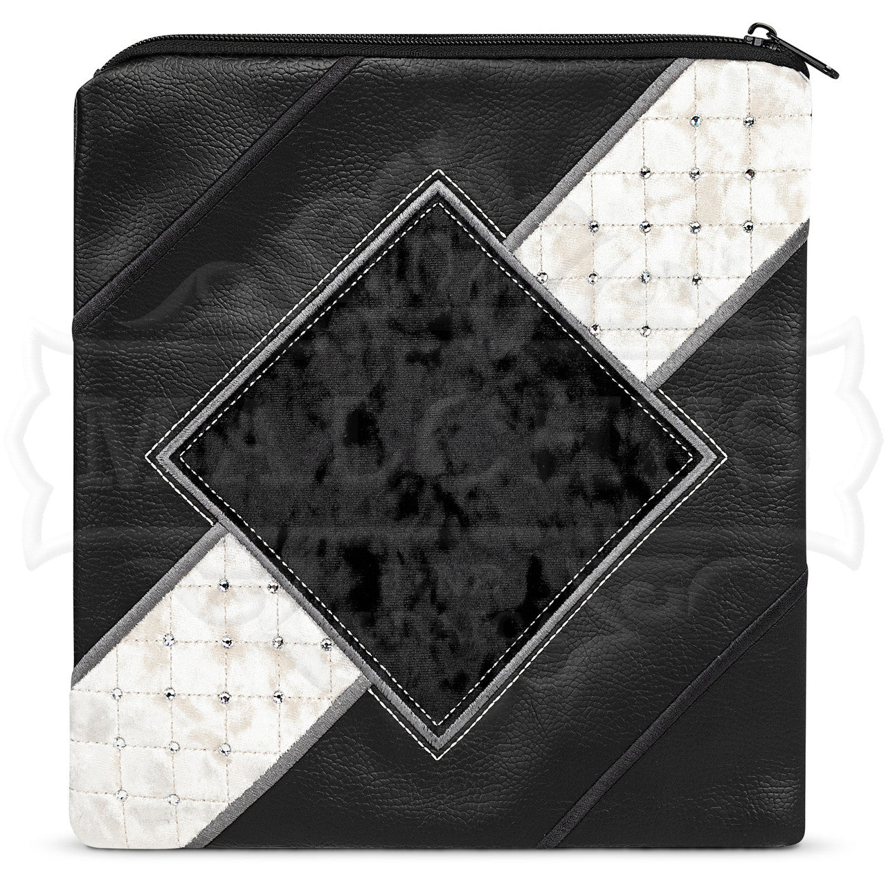 Bag #634 Black Faux Leather & Black Velvet & White Velvet - Judaica Accessories
