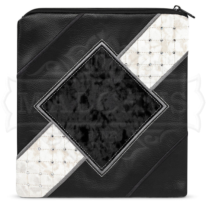 Faux leather with black and white velvet panels tallis bag design 634 | Judaica Square Lakewood