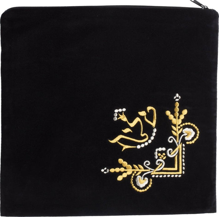 Velvet tefillin bag with wheat branch corner embroidery | Judaica Square Lakewood