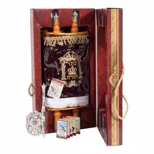 Deluxe kids Sefer Torah in maroon velvet cover | Judaica Square Lakewood