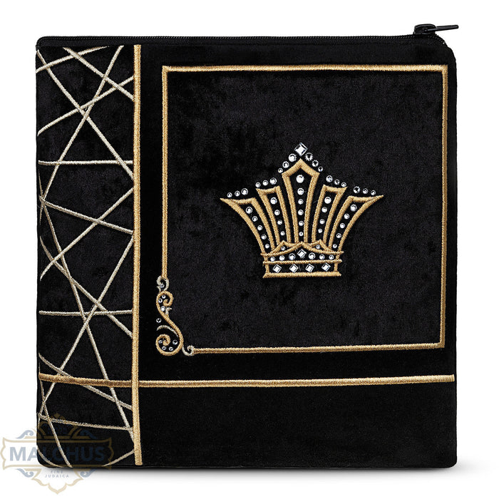 Black velvet tallis and tefillin bag, gold embroidery, design #980 | Judaica Square Lakewood