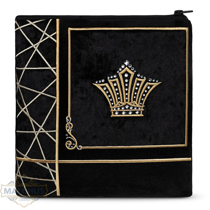 Black velvet tallis and tefillin bag, gold embroidery, design #980 | Judaica Square Lakewood