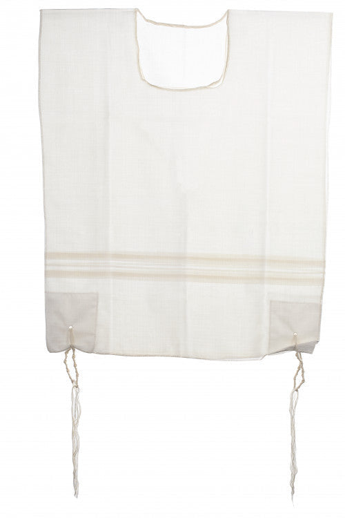 Wool White on White Adult 1 Hole Keshiras Sefardi Tzitzis - Image 3